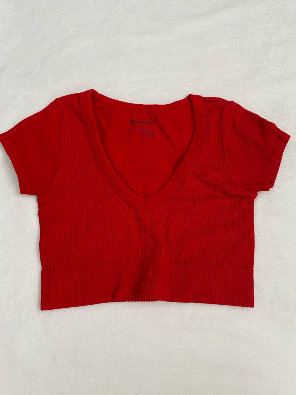 Garage Red Ribbed V-Neck Crop Top